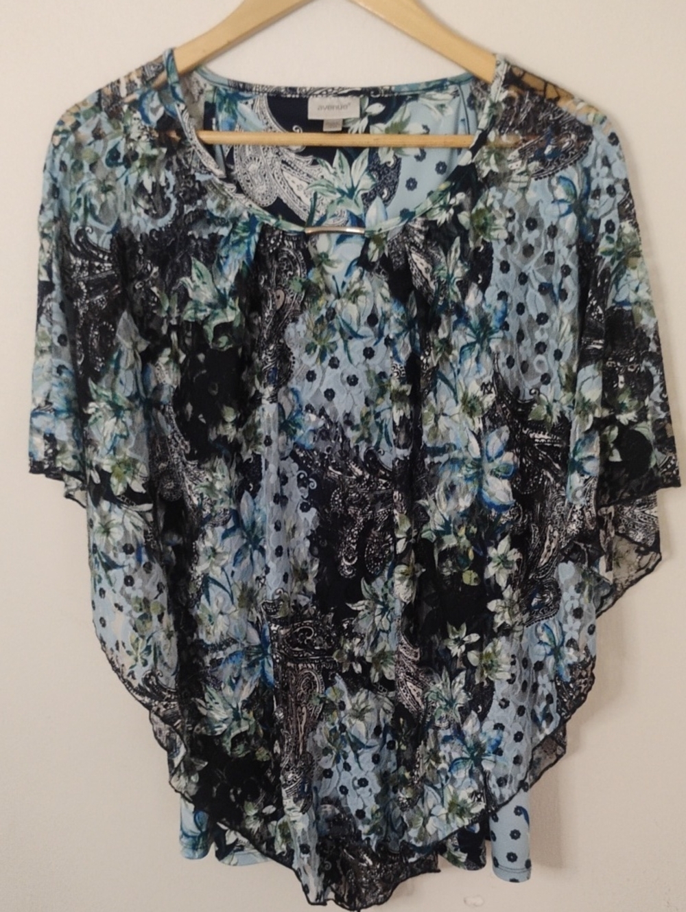 Avenue Blue, Black & Green Floral Paisley Tie-Neck Tunic